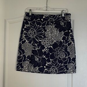 Talbots Navy and Cream Floral Pencil Skirt